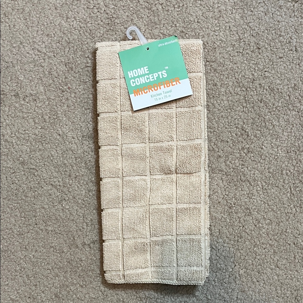 Home Concepts Microfiber Kitchen Towel – Beige Check Pattern NWT
